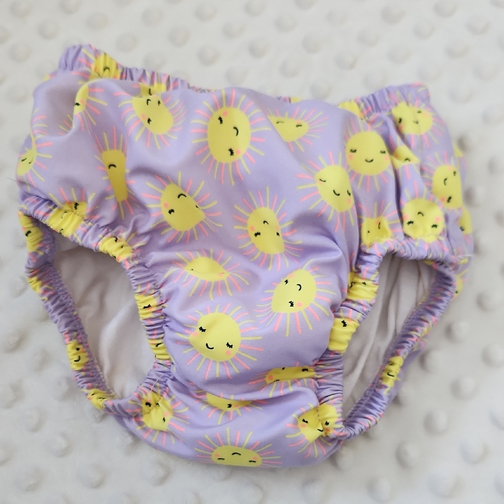 George Lavender Swim Diaper Cover with Yellow Sun Print
